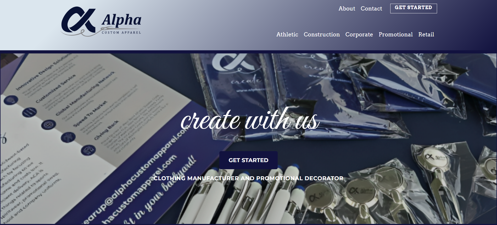 Alpha Custom Apparel homepage