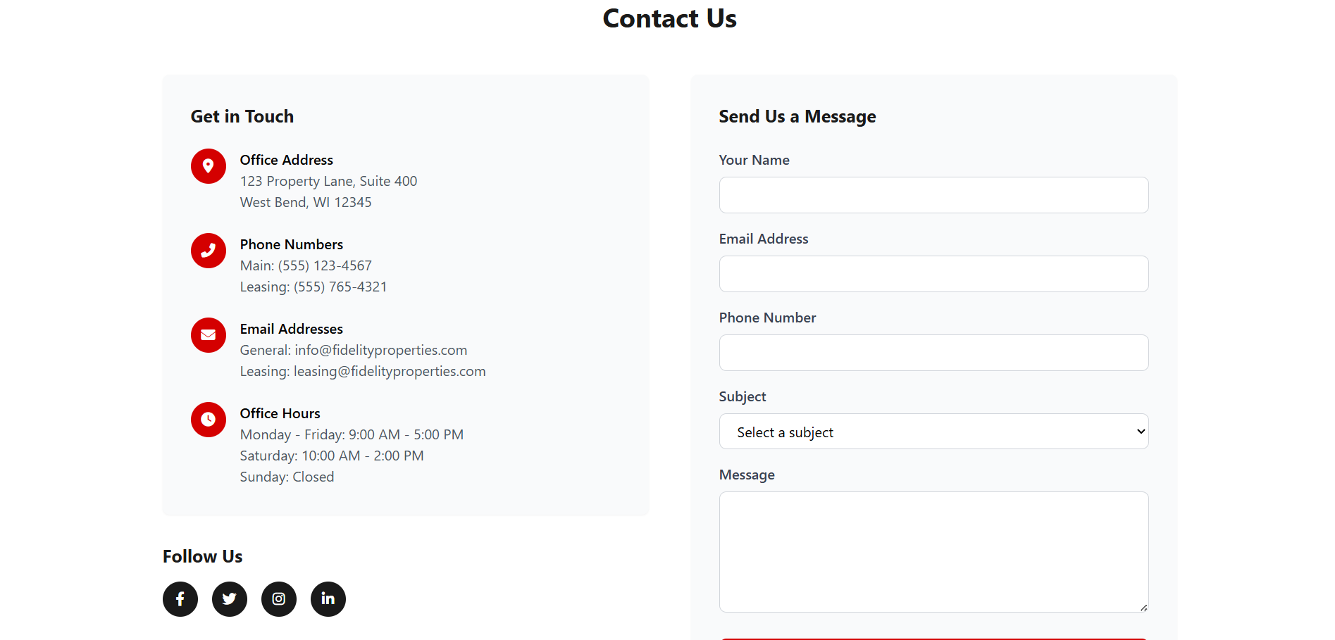 Fidelity Properties Contact Us